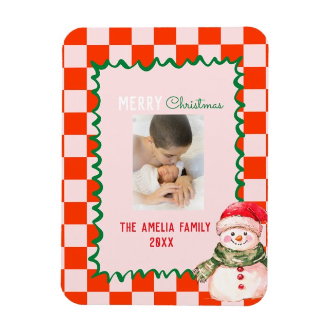 Magnet Flexible Groovy Christmas snowman Photo  (Vertical)