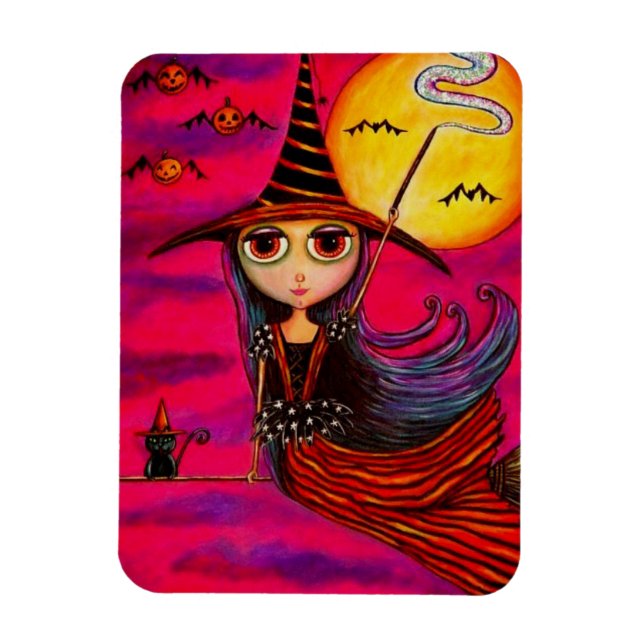 Magnet Flexible Gros oeil Halloween sorcière fille en bandes Chat  (Vertical)