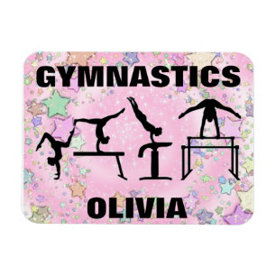 Magnet Flexible Gymnastics Pink Sparkle Swirls and Stars