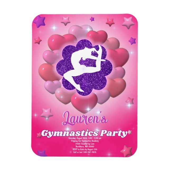 Magnet Flexible Gymnastique Anniversaire Soirée rose violet Invita (Vertical)