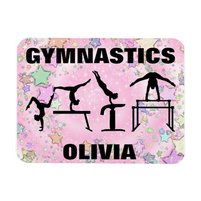 Magnet Flexible Gymnastique Étincelle et étoiles rose (Horizontal)