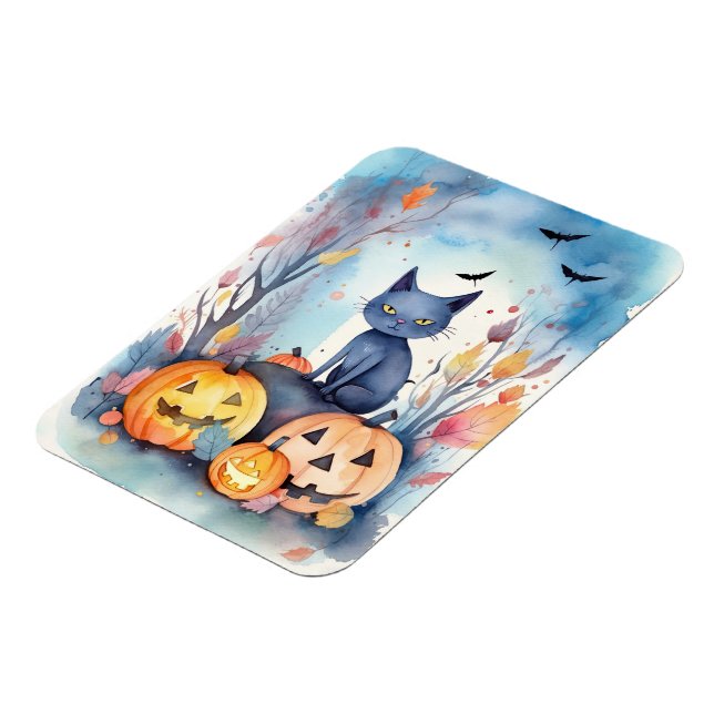 Magnet Flexible Halloween Chat Bleu Oriental Avec Peur Citrouille (Côté Gauche)