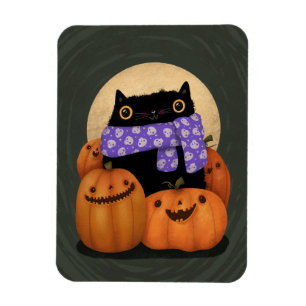 Magnet Flexible Halloween Chat Noir Saison Automne Heureux Hallowe
