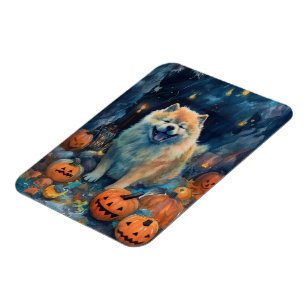 Magnet Flexible Halloween Chow Chow Avec La Peur Citrouille
