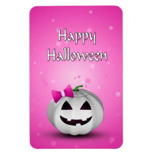 Magnet Flexible Halloween Citrouille blanche rose fille