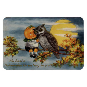 Magnet Flexible Halloween Citrouille Boy Owl Branche Arbre Lune Vi