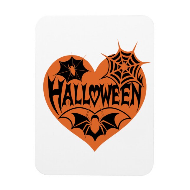 Magnet Flexible Halloween Heart, Orange Heart Shape, Spider Web (Vertical)