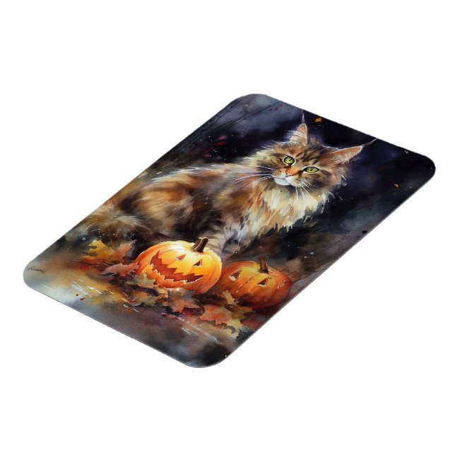 Magnet Flexible Halloween Maine Coon Chat Avec Crainte Citrouille (Côté Gauche)