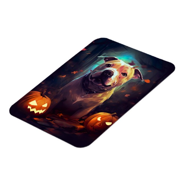 Magnet Flexible Halloween Pitbull avec la peur Citrouille (Côté Gauche)
