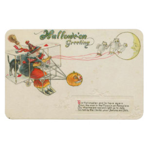 Magnet Flexible Halloween Salutation avion sorcière Vintage