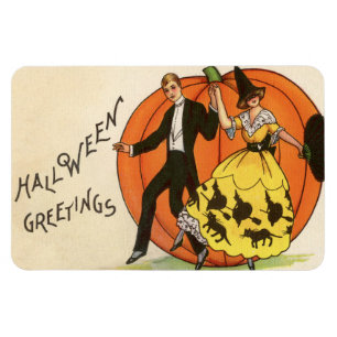 Magnet Flexible Halloween Salutations Danser Couple Citrouille Vin