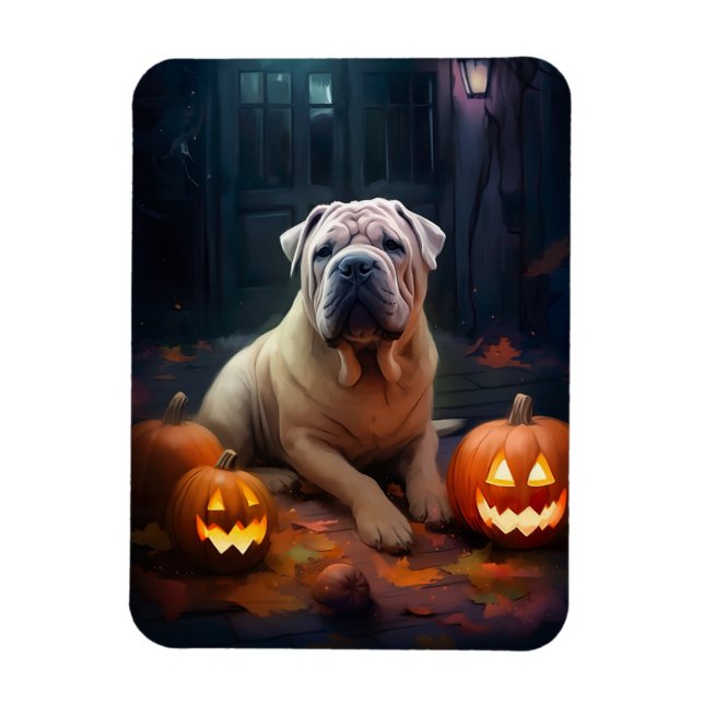 Magnet Flexible Halloween Shar Pei Avec La Peur Citrouille (Vertical)