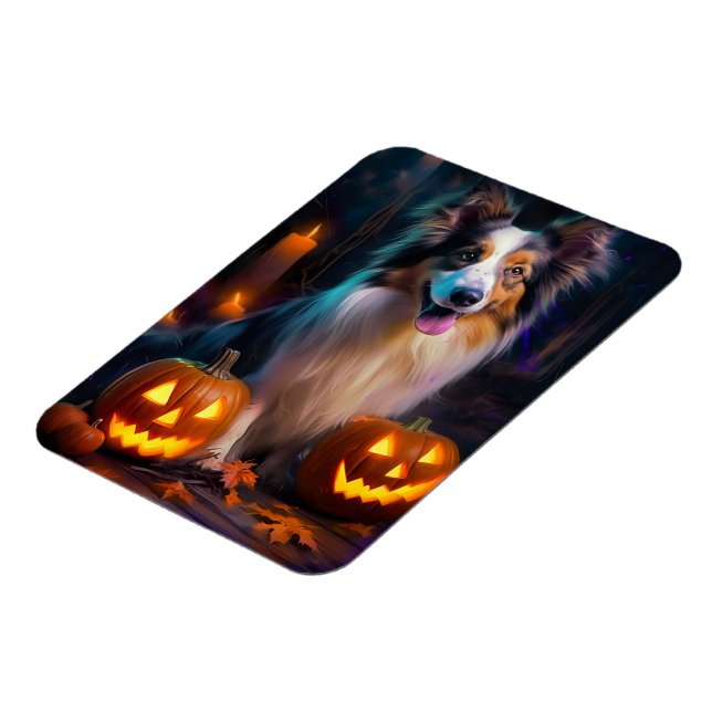 Magnet Flexible Halloween Shetland Sheepdog Avec la peur Citrouill (Côté Gauche)