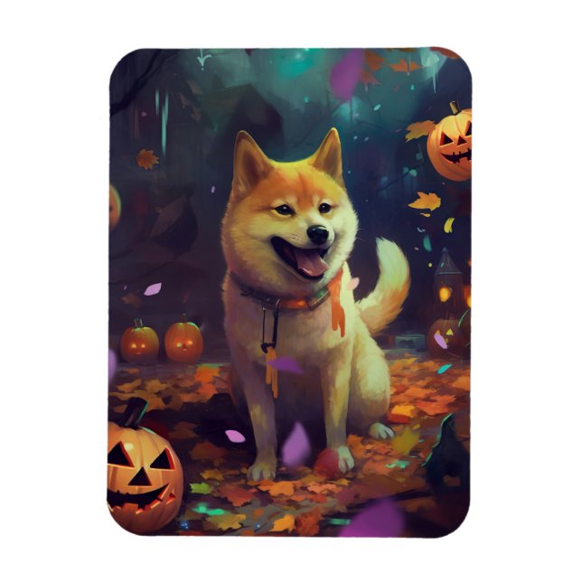 Magnet Flexible Halloween Shiba Inu Avec La Peur Citrouille (Vertical)