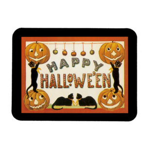 Magnet Flexible Halloween vintage, Chats noirs avec Jackolanterns