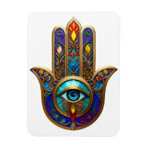 Magnet Flexible Hamsa Coloré Or Turquoise Saphir Troisième Œil