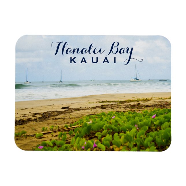 Magnet Flexible Hanalei Bay Kauai Hawaii Beach & Bateaux (Horizontal)