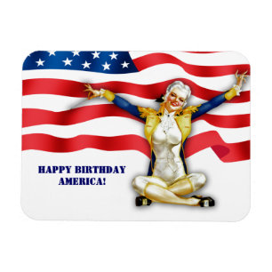 Magnet Flexible Happy Birthday, America. Retro Pin-Up