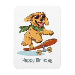 Magnet Flexible Happy Birthday Golden Retriever Dog Skateboarding