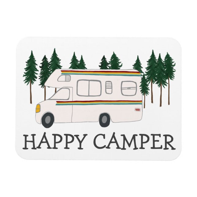 Magnet Flexible HAPPY CAMPER Whimsical Retro RVing Motorhome Trees (Horizontal)
