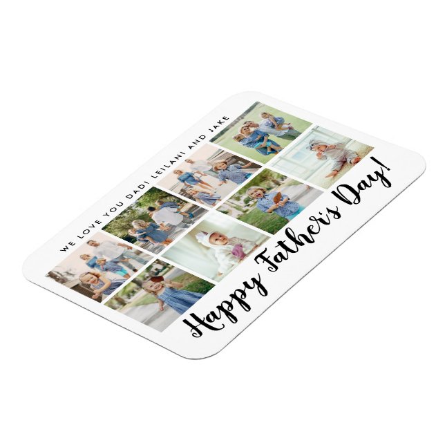Magnet Flexible Happy Fête des pères 8 Photo Custom White (Côté Gauche)