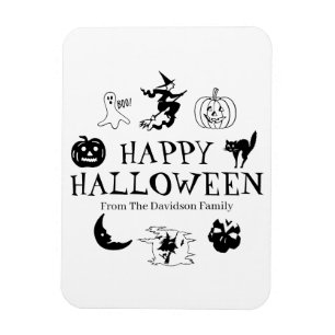 Magnet Flexible Happy Halloween nom personnalisé noir blanc