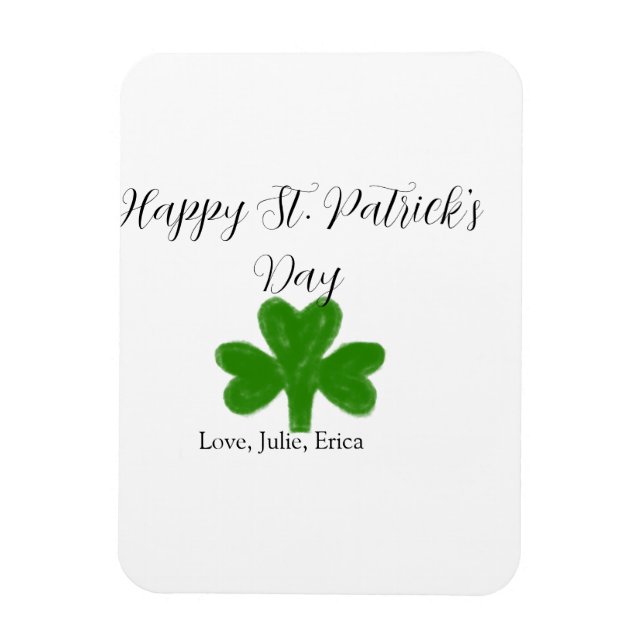 Magnet Flexible Happy St. Patrick's day green shamrock name  (Vertical)