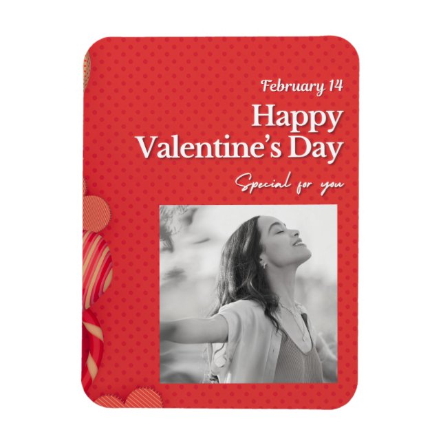 Magnet Flexible Happy valentine's day Custom Photo Red Hearts (Vertical)