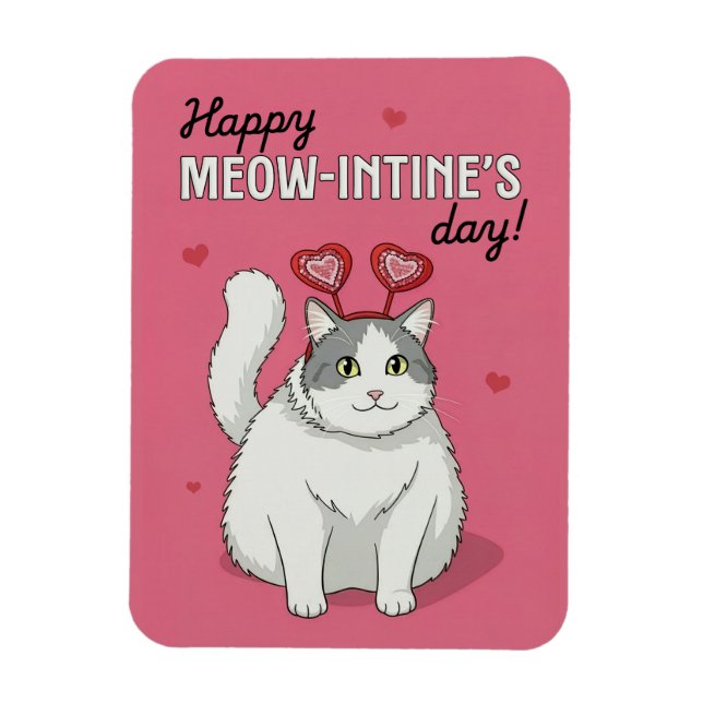 Magnet Flexible Happy Valentines Day Cute Cat With Heart Headband (Vertical)