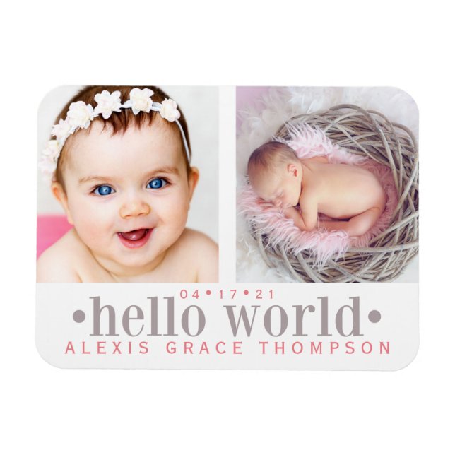 Magnet Flexible Hello World | Faire-part de naissance à 2 photos (Horizontal)