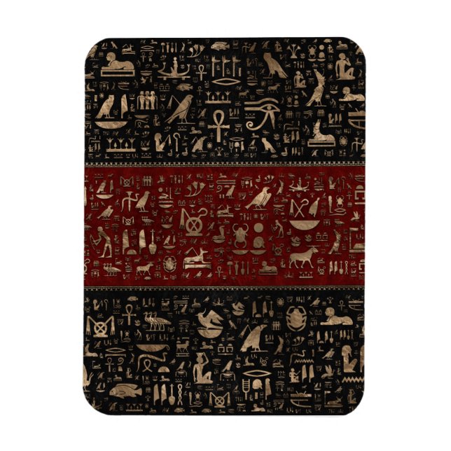 Magnet Flexible Hiéroglyphes égyptiens anciens - Cuir rouge noir (Vertical)
