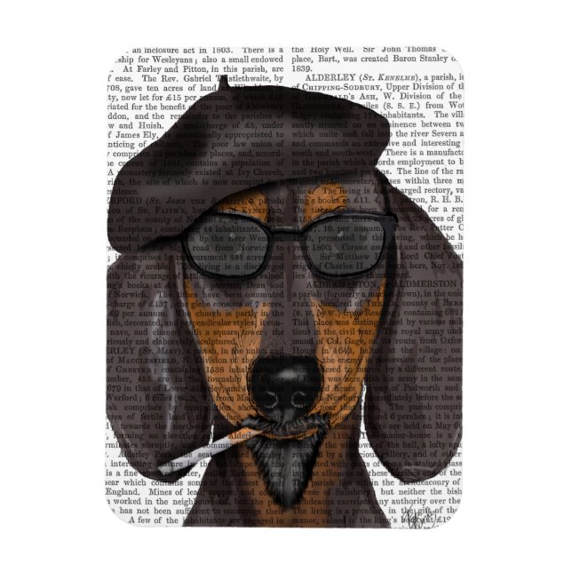 Magnet Flexible Hipster Dachshund Noir et Tan (Vertical)