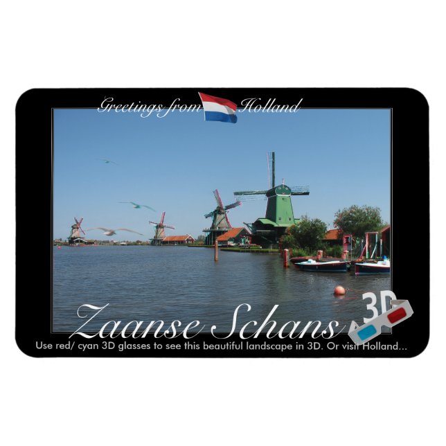 Magnet Flexible Holland Zaandijk Windmills 3D Red Cyan Anaglyph (Horizontal)