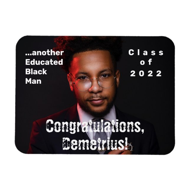 Magnet Flexible Homme noir éduqué 2022 - photo de la graduation (Horizontal)