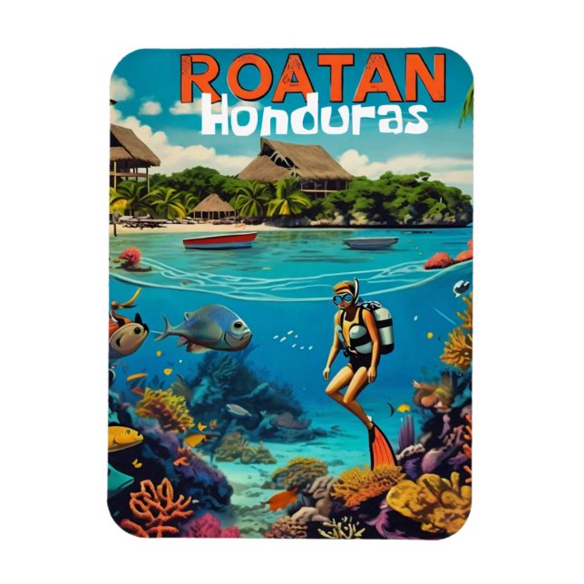 Magnet Flexible Honduras Roatan Voyage Vintage Retro Poster (Vertical)