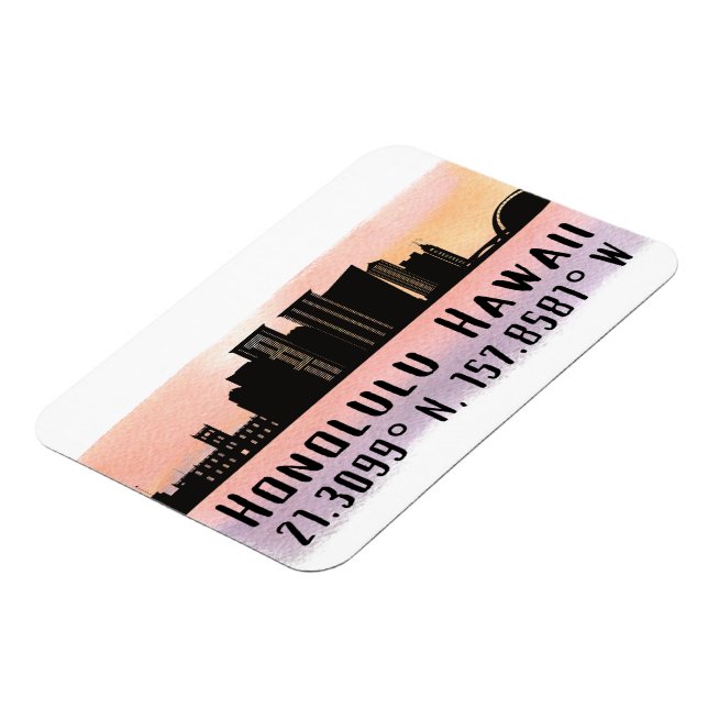 Magnet Flexible Honolulu Skyline Latitude et Longitude (Côté Gauche)