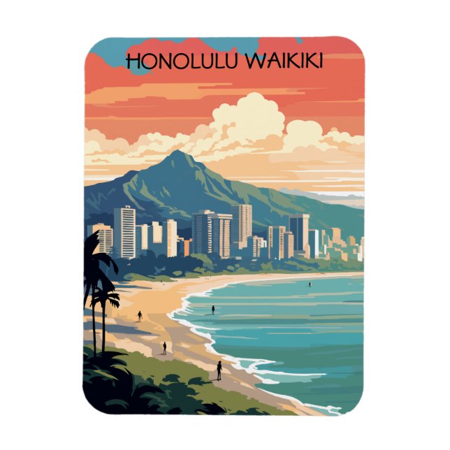 Magnet Flexible Honolulu Waikiki Beach Hawaii Panorama (Vertical)