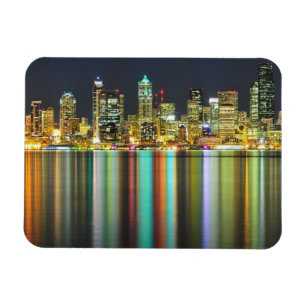 Magnet Flexible Horizon de Seattle la nuit avec la réflexion