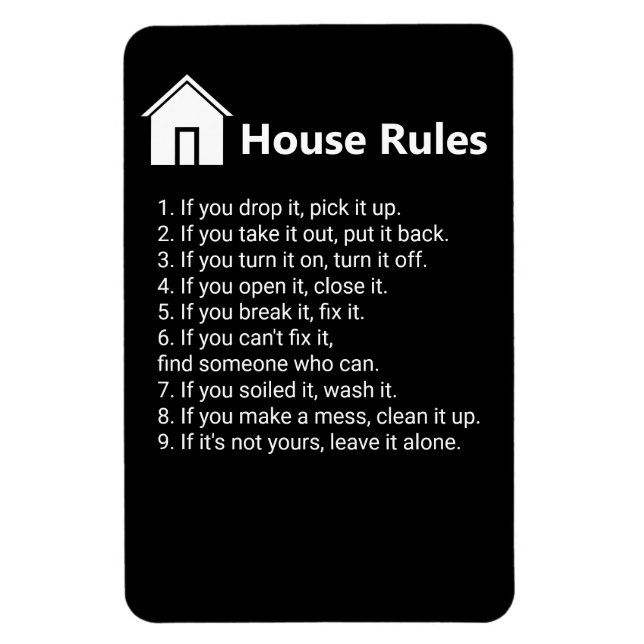 Magnet Flexible House Rules Réfrigérateur noir et blanc (Vertical)