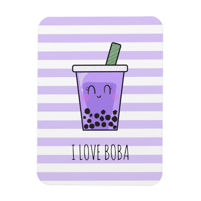 Magnet Flexible I Love Boba Kawaii Bubble Tea Taro Ube Purple (Vertical)