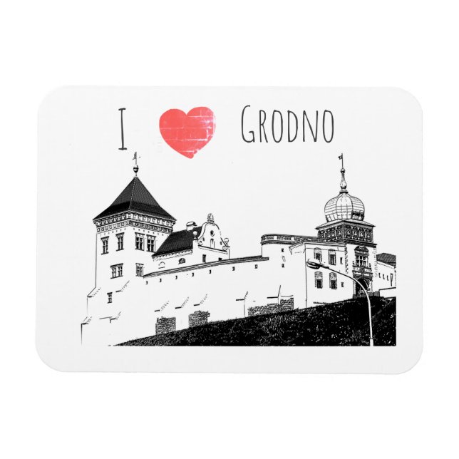 Magnet Flexible I Love Grodno Belarus Architecture Sketch Castle (Horizontal)