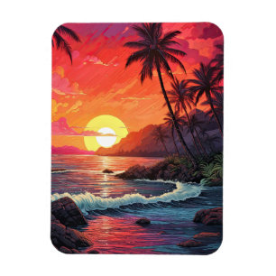 Magnet Flexible Île paradisiaque de la plage tropicale au coucher