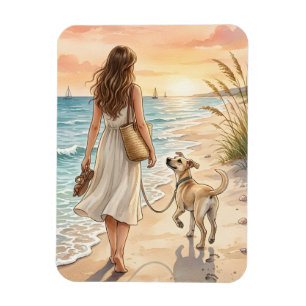 Magnet Flexible Illustration aquarelle du coucher de soleil paisib