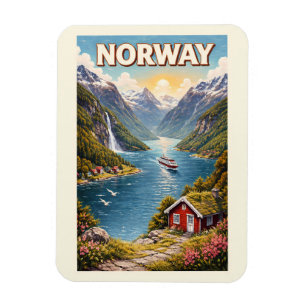 Magnet Flexible Illustration de fjord norvégien Art de voyage vint