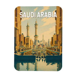 Magnet Flexible Illustration de l'Arabie saoudite Voyage Art Vinta