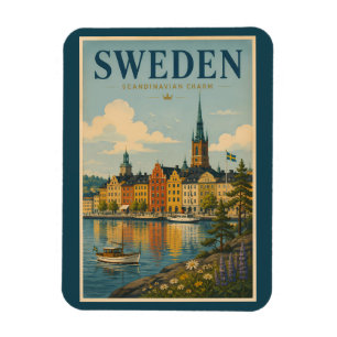 Magnet Flexible Illustration de paysage suédois Art de voyage vint