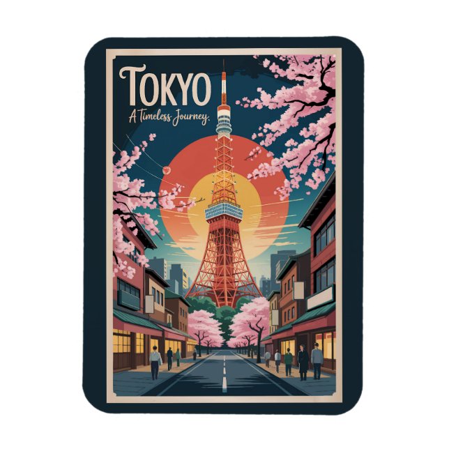 Magnet Flexible Illustration de voyage à Tokyo au Japon Style Vint (Vertical)