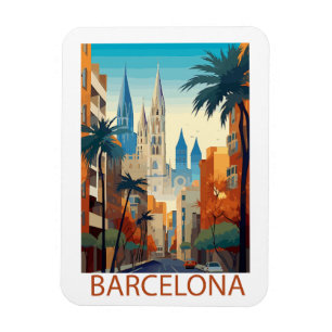 Magnet Flexible Illustration de voyage rétro à Barcelone