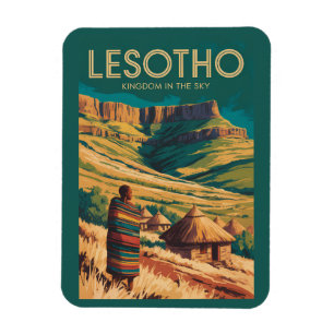 Magnet Flexible Illustration de voyage rétro de Lesotho Drakensber