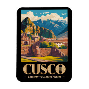 Magnet Flexible Illustration de voyage vintage de Cusco Pérou
